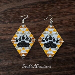 Southwest Sunrise Bear Paw Beaded Earrings, New, Handmade by Me